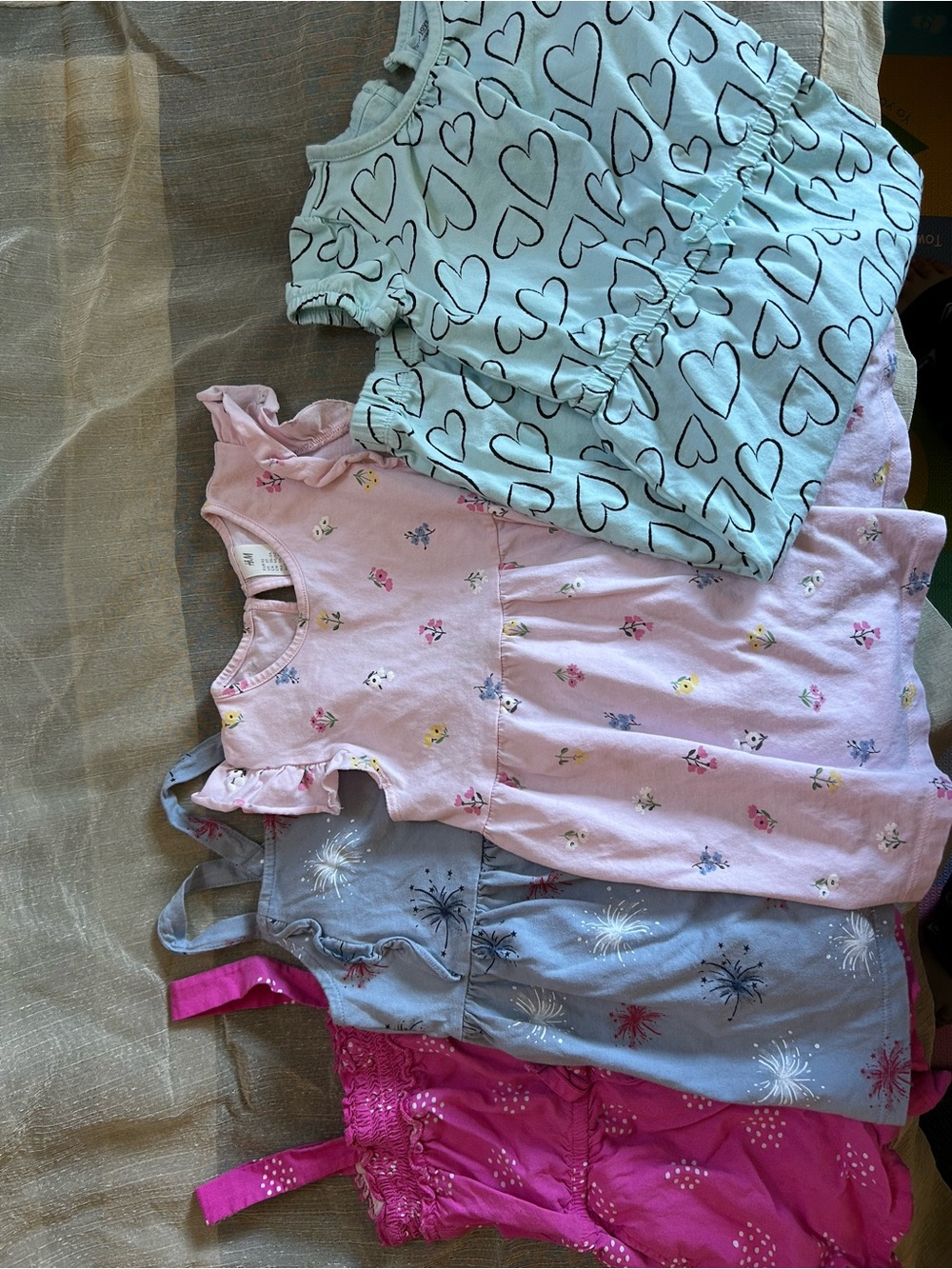 Gymboree Light Blue, Pink, Gray and Hot Pink Girls Pajama Dresses